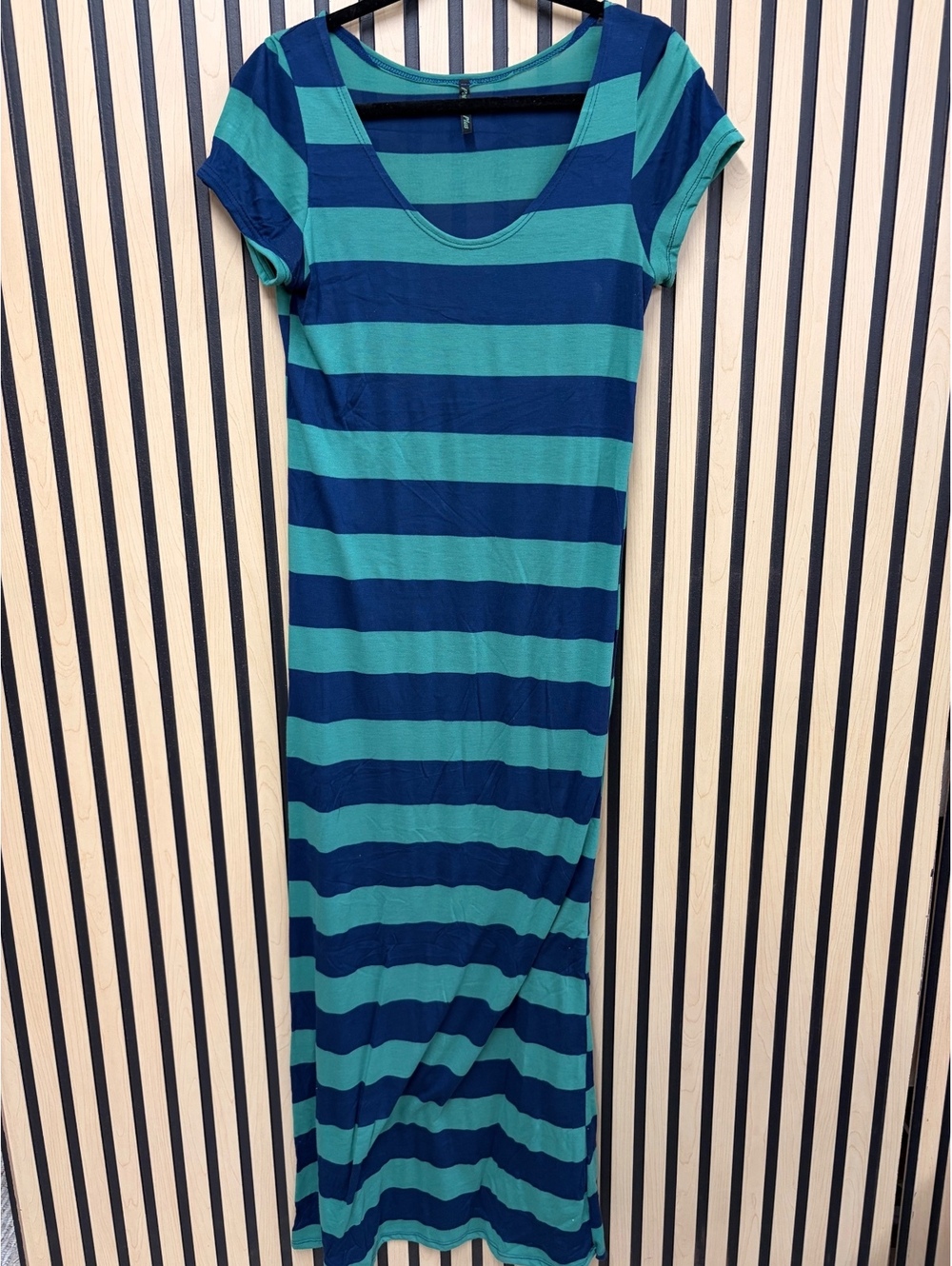 Poliana Plus Blue and Teal Striped Maxi Dress